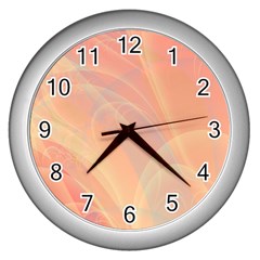 Coral Cream Abstract Art Pattern Wall Clock (silver) by SpinnyChairDesigns