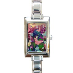 Butterfly Garden Art Rectangle Italian Charm Watch by SpinnyChairDesigns