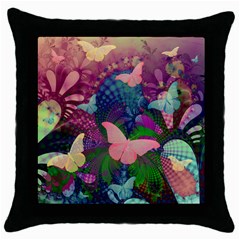 Butterfly Garden Art Throw Pillow Case (black) by SpinnyChairDesigns