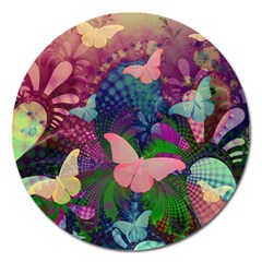 Butterfly Garden Art Magnet 5  (round) by SpinnyChairDesigns