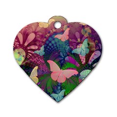 Butterfly Garden Art Dog Tag Heart (two Sides) by SpinnyChairDesigns