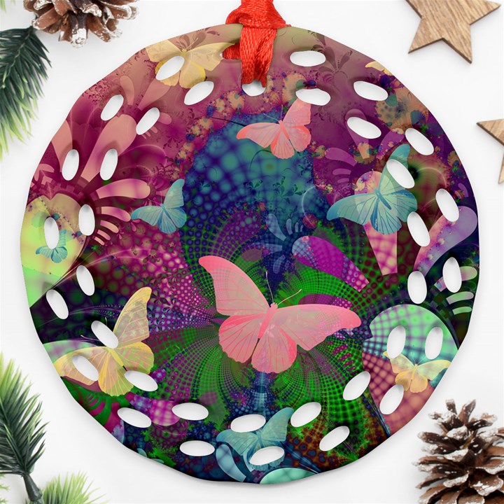 Butterfly Garden Art Round Filigree Ornament (Two Sides)