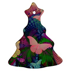 Butterfly Garden Art Christmas Tree Ornament (two Sides) by SpinnyChairDesigns