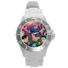 Butterfly Garden Art Round Plastic Sport Watch (l) by SpinnyChairDesigns