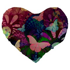 Butterfly Garden Art Large 19  Premium Heart Shape Cushions by SpinnyChairDesigns