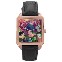 Butterfly Garden Art Rose Gold Leather Watch  by SpinnyChairDesigns