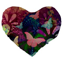 Butterfly Garden Art Large 19  Premium Flano Heart Shape Cushions by SpinnyChairDesigns