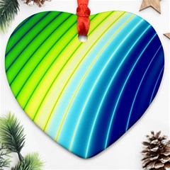 Sporty Stripes Swoosh Green Blue Heart Ornament (two Sides) by SpinnyChairDesigns