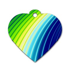 Sporty Stripes Swoosh Green Blue Dog Tag Heart (two Sides) by SpinnyChairDesigns