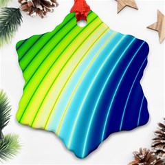 Sporty Stripes Swoosh Green Blue Ornament (snowflake) by SpinnyChairDesigns