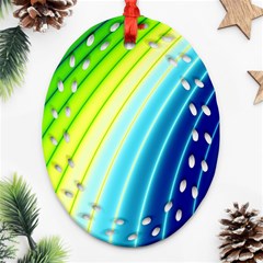 Sporty Stripes Swoosh Green Blue Oval Filigree Ornament (two Sides) by SpinnyChairDesigns