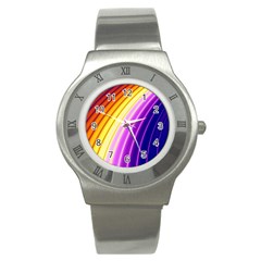 Sporty Stripes Swoosh Purple Gold Red Stainless Steel Watch by SpinnyChairDesigns