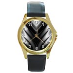 Black and Silver Pattern Round Gold Metal Watch Front