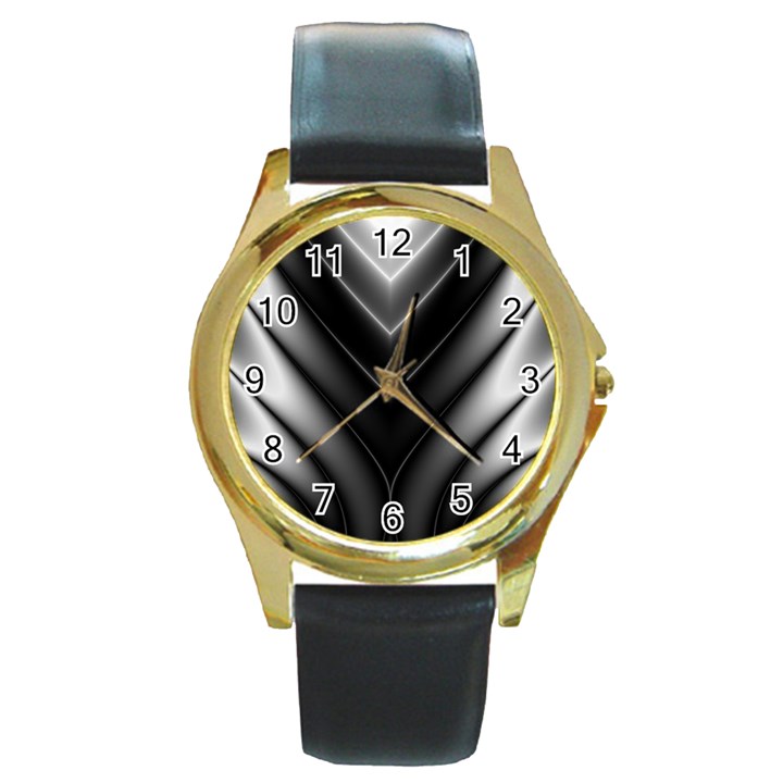 Black and Silver Pattern Round Gold Metal Watch