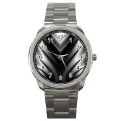 Black And Silver Pattern Sport Metal Watch by SpinnyChairDesigns