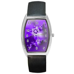 Violet Purple Flower Print Barrel Style Metal Watch by SpinnyChairDesigns