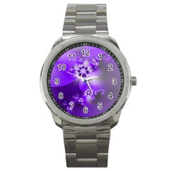 Violet Purple Flower Print Sport Metal Watch by SpinnyChairDesigns