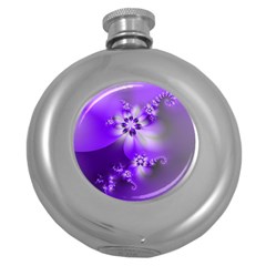 Violet Purple Flower Print Round Hip Flask (5 Oz) by SpinnyChairDesigns