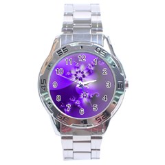 Violet Purple Flower Print Stainless Steel Analogue Watch by SpinnyChairDesigns