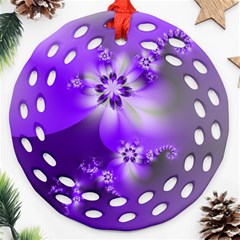 Violet Purple Flower Print Ornament (round Filigree) by SpinnyChairDesigns