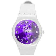 Violet Purple Flower Print Round Plastic Sport Watch (m) by SpinnyChairDesigns