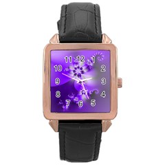 Violet Purple Flower Print Rose Gold Leather Watch  by SpinnyChairDesigns