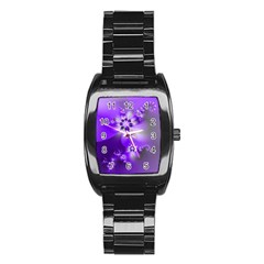 Violet Purple Flower Print Stainless Steel Barrel Watch by SpinnyChairDesigns