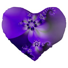 Violet Purple Flower Print Large 19  Premium Flano Heart Shape Cushions by SpinnyChairDesigns