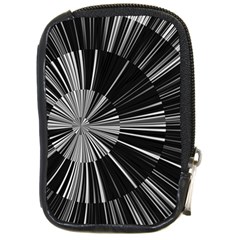 Abstract Black And White Stripes Compact Camera Leather Case by SpinnyChairDesigns