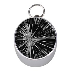 Abstract Black And White Stripes Mini Silver Compasses by SpinnyChairDesigns