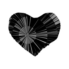 Abstract Black And White Stripes Standard 16  Premium Flano Heart Shape Cushions by SpinnyChairDesigns