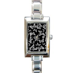 Black And White Butterfly Pattern Rectangle Italian Charm Watch by SpinnyChairDesigns