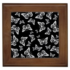 Black And White Butterfly Pattern Framed Tile by SpinnyChairDesigns