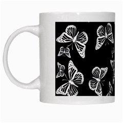 Black And White Butterfly Pattern White Mugs by SpinnyChairDesigns