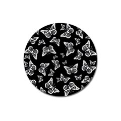 Black And White Butterfly Pattern Magnet 3  (round) by SpinnyChairDesigns