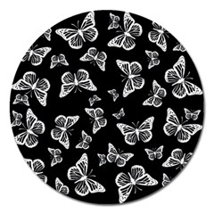 Black And White Butterfly Pattern Magnet 5  (round) by SpinnyChairDesigns