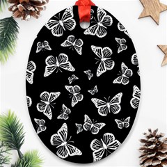 Black And White Butterfly Pattern Oval Ornament (two Sides) by SpinnyChairDesigns