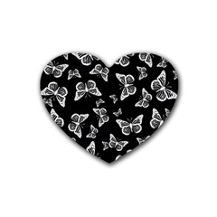 Black And White Butterfly Pattern Heart Coaster (4 Pack)  by SpinnyChairDesigns