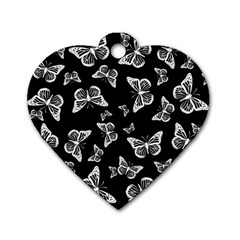 Black And White Butterfly Pattern Dog Tag Heart (one Side) by SpinnyChairDesigns