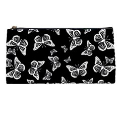 Black And White Butterfly Pattern Pencil Case by SpinnyChairDesigns