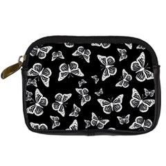 Black And White Butterfly Pattern Digital Camera Leather Case by SpinnyChairDesigns