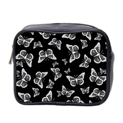 Black And White Butterfly Pattern Mini Toiletries Bag (two Sides) by SpinnyChairDesigns