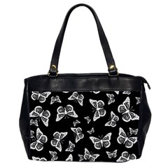 Black And White Butterfly Pattern Oversize Office Handbag (2 Sides) by SpinnyChairDesigns