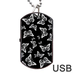 Black And White Butterfly Pattern Dog Tag Usb Flash (two Sides) by SpinnyChairDesigns