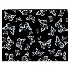 Black And White Butterfly Pattern Cosmetic Bag (xxxl) by SpinnyChairDesigns