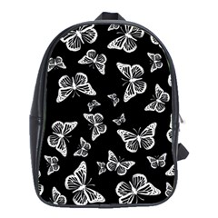 Black And White Butterfly Pattern School Bag (xl) by SpinnyChairDesigns