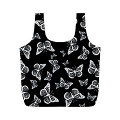 Black And White Butterfly Pattern Full Print Recycle Bag (m) by SpinnyChairDesigns