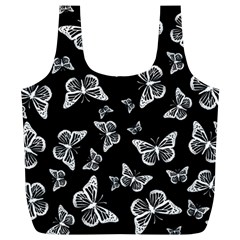 Black And White Butterfly Pattern Full Print Recycle Bag (xl) by SpinnyChairDesigns