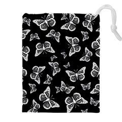 Black And White Butterfly Pattern Drawstring Pouch (4xl) by SpinnyChairDesigns