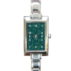 Midnight Green Butterflies Pattern Rectangle Italian Charm Watch by SpinnyChairDesigns